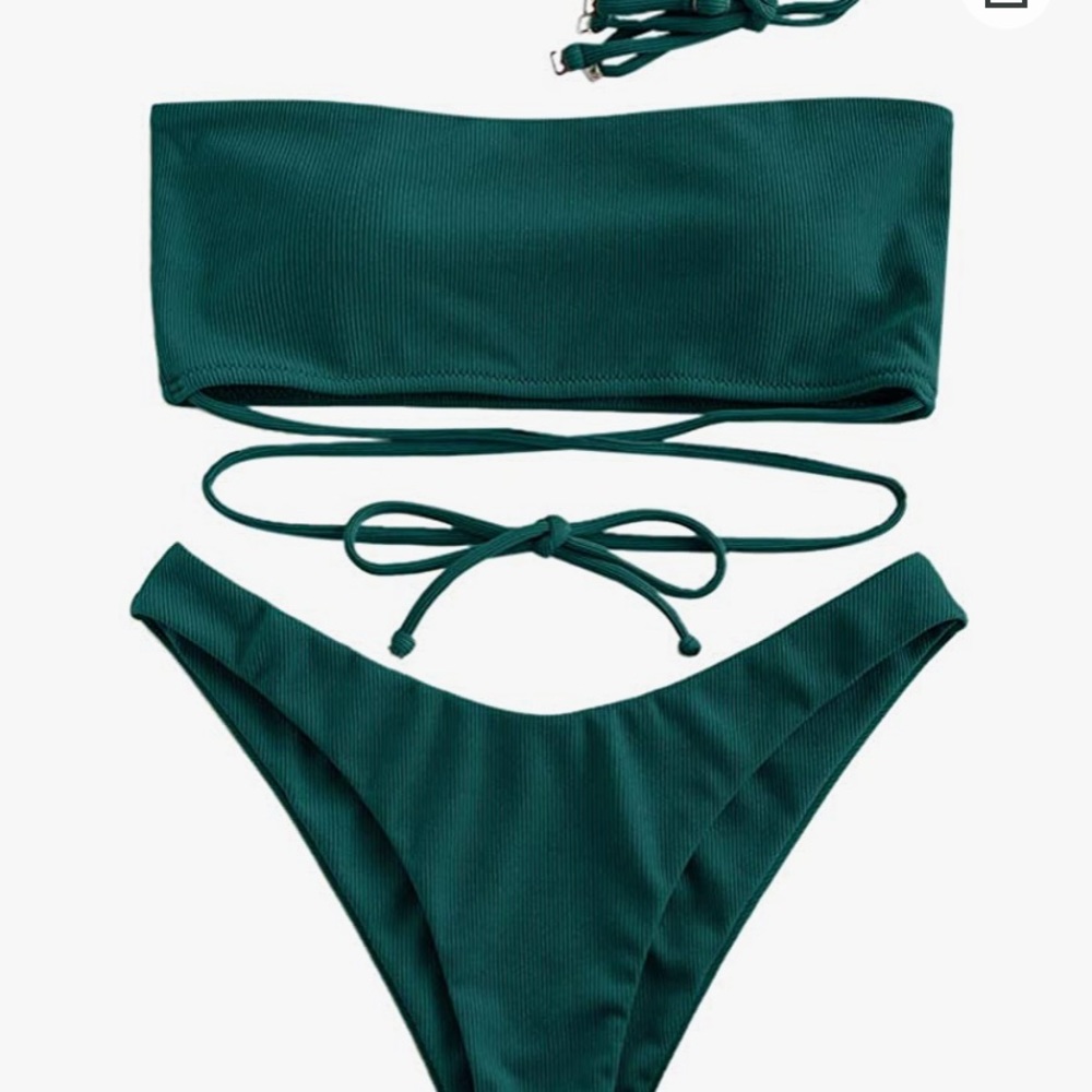 “Deep green wrap-around” bikini